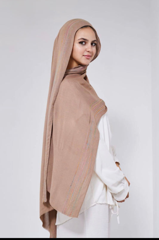 , "Taupe Pinstripe Border model hijab
