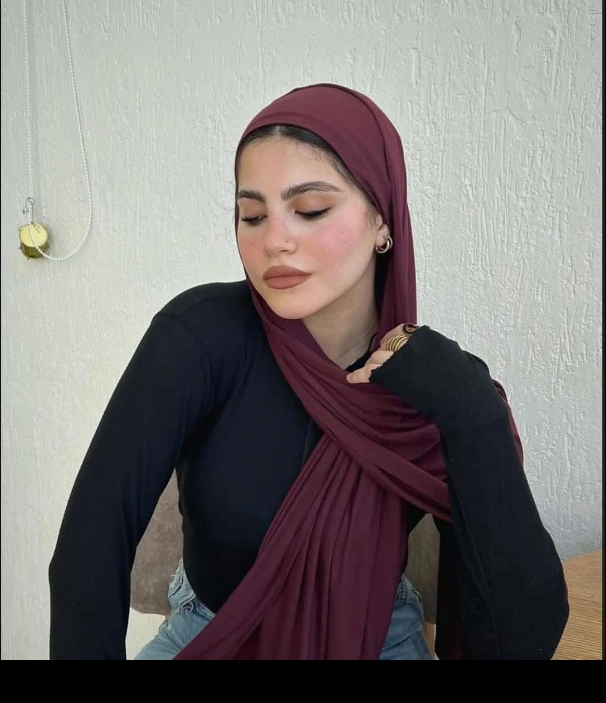 Maroon jersey stretch hijab 2 piece