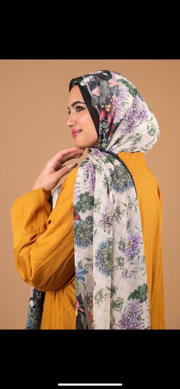 Model hijab with flower pattern