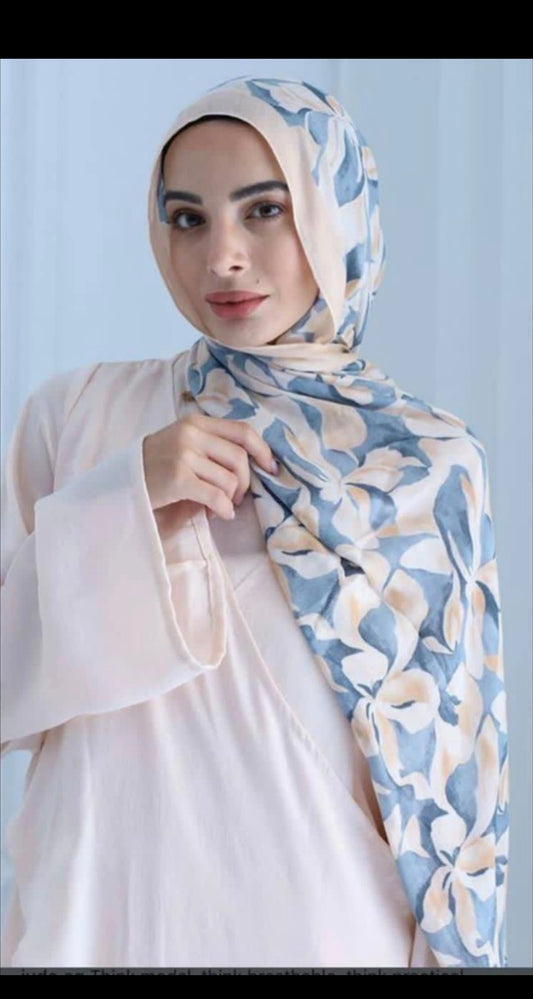 Champagne & Navy Abstract Blossom model hijab