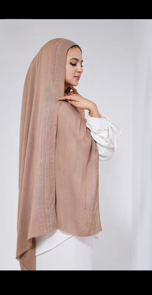 , "Taupe Pinstripe Border model hijab